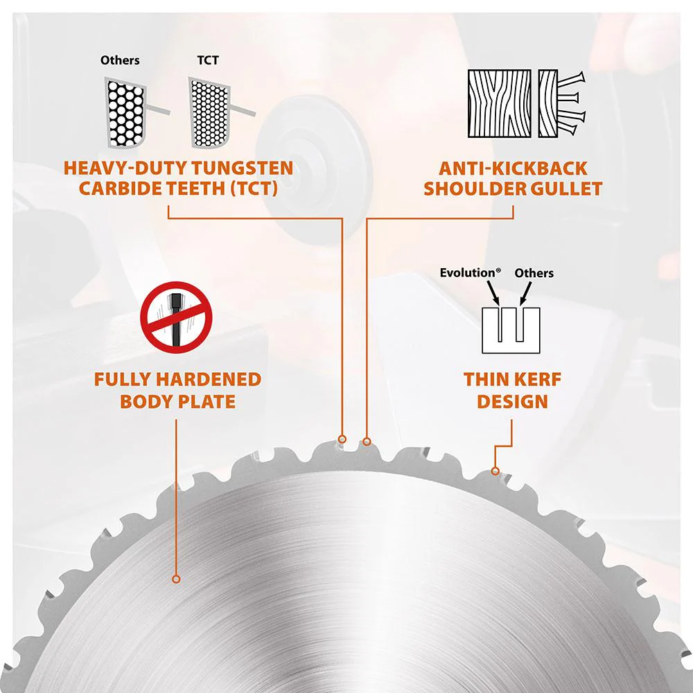 Evolution 255mm Multi-Material Cutting 28T Mitre & Table Saw Blade