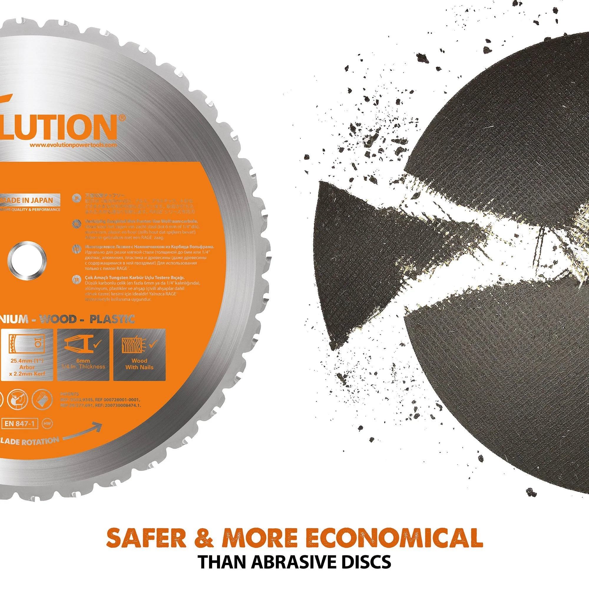 Evolution R355CPS 355mm Chop Saw with TCT Multi-material Cutting Blade